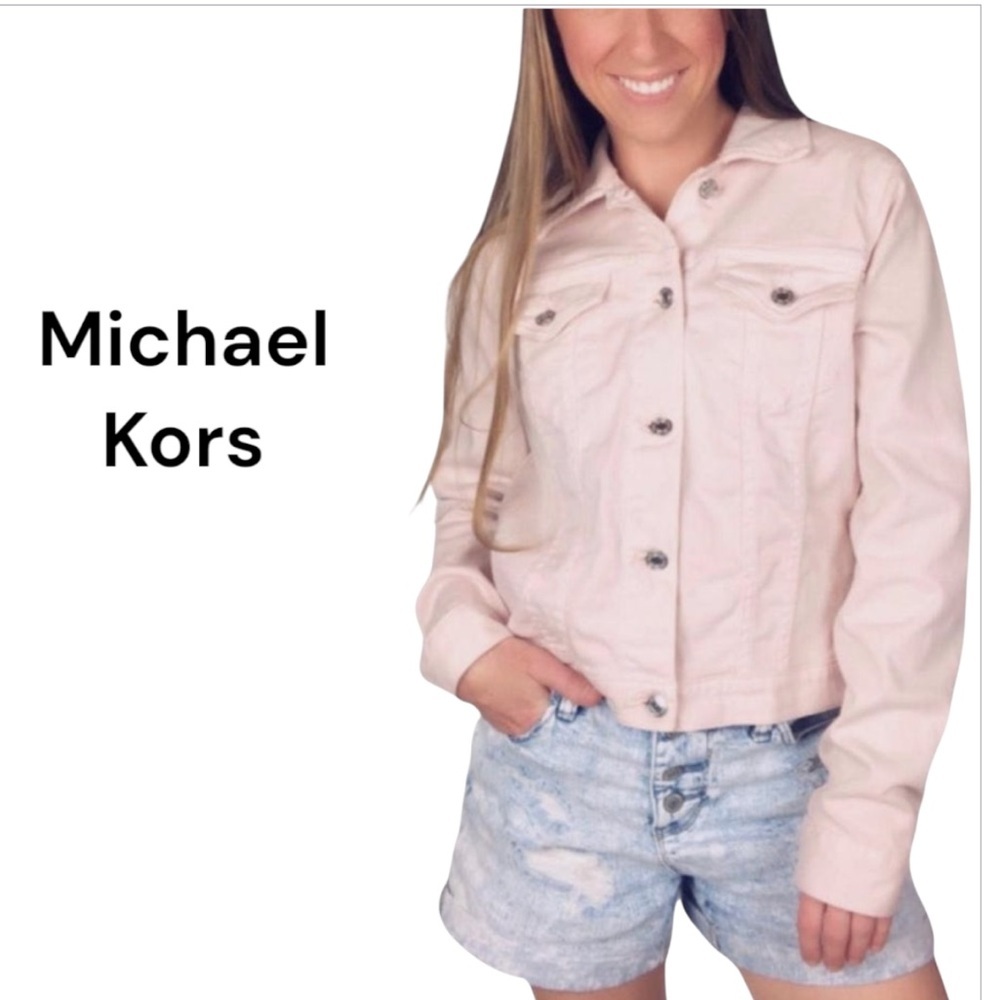 NWT Michael Kors Light Pink or Navy Blue Stretch Denim Jacket Size Large